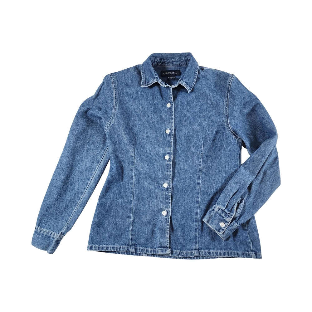 Mountain Lake Womens Denim Button Down Shirt Medium Wash 100% Cotton Small